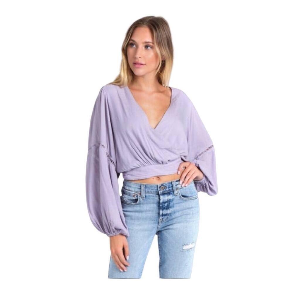 Free People Balloon Sleeve Crop Wrap Top‎ Dusty Purple Sz S